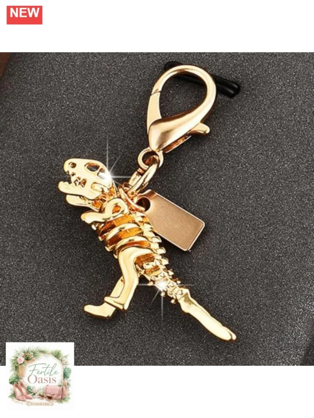 Gold Dinosaur Bag Charm Keychain Purse Accessory for Handbags Zipper Pull